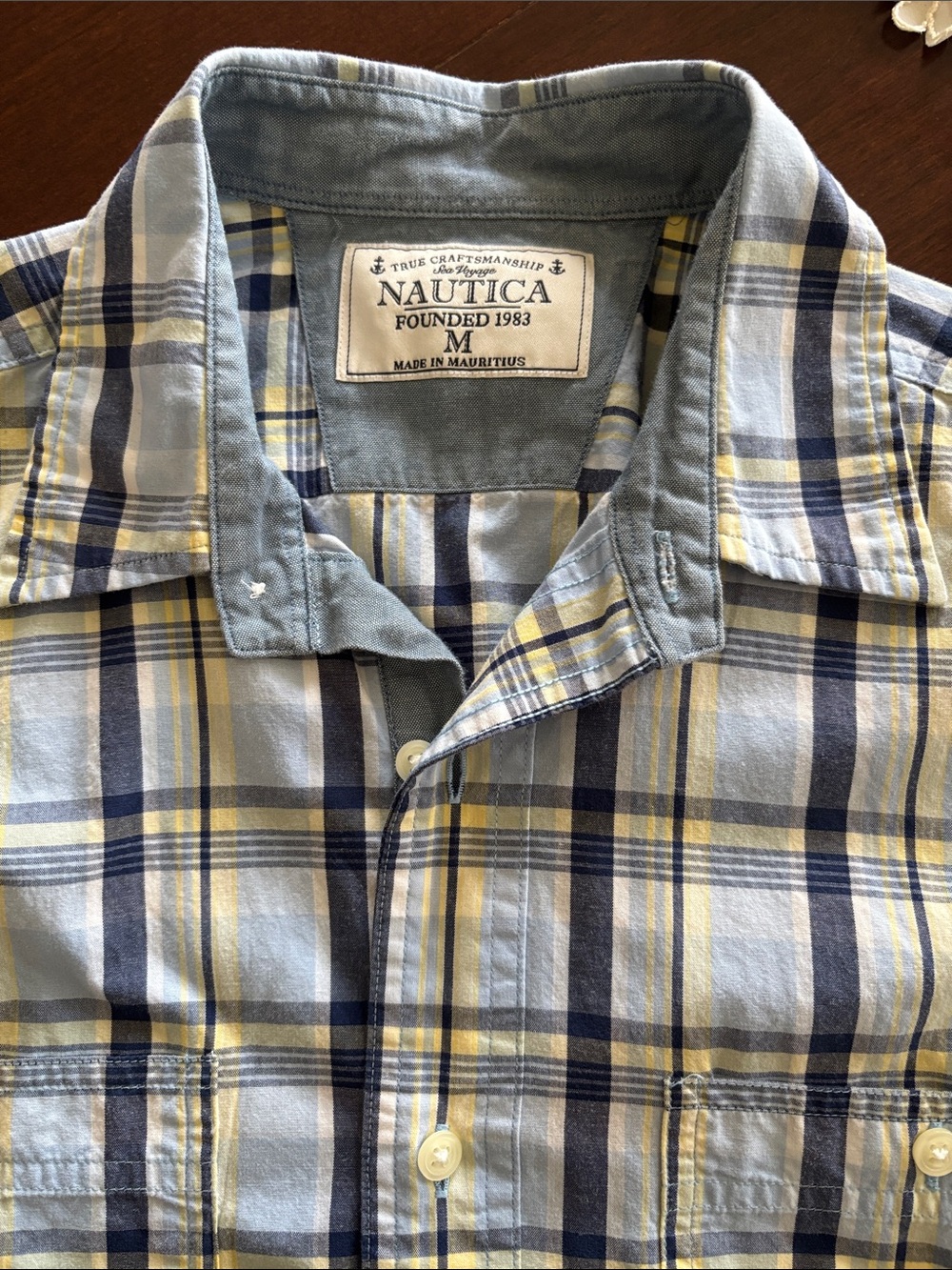 Nautica Light Blue, Navy & Yellow Plaid Short-Sleeve Button-Up Shirt